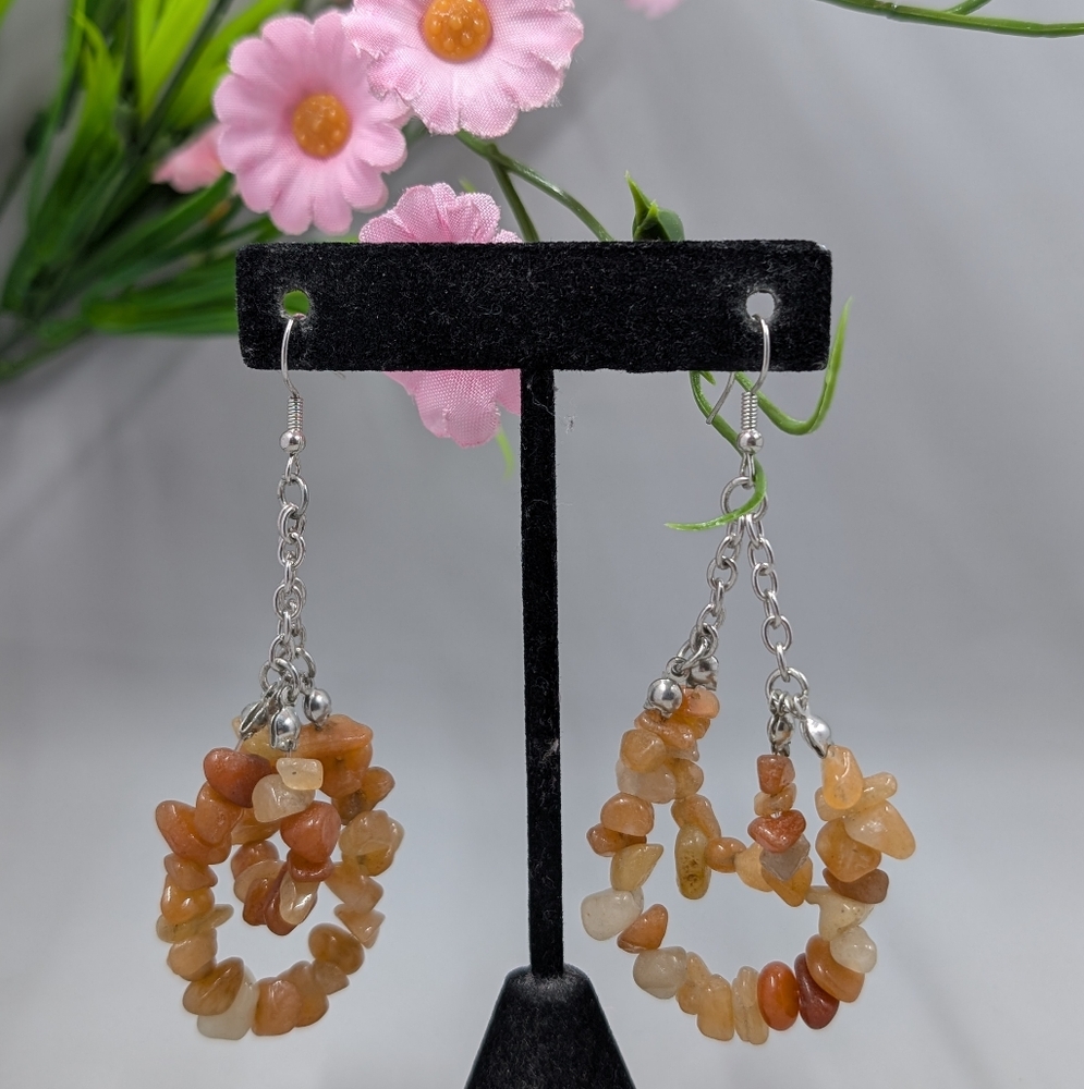 Genuine Pink Quartz Stone Handmade Vintage Earrings
